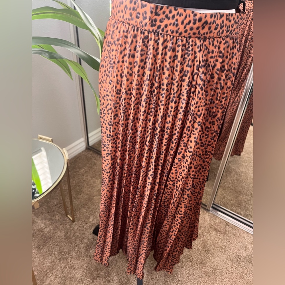 Shien Leopard Print Pleated Midi Skirt 2X Plus Size